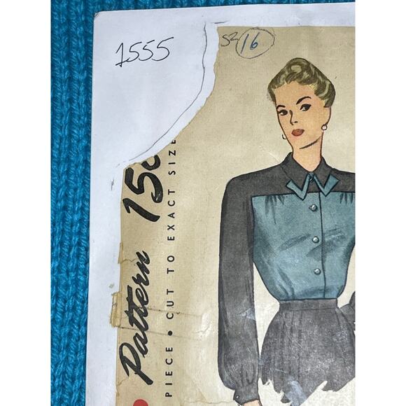 Simplicity 1555 Pattern blouse kitten bow 1950s size 16 - Picture 2 of 7